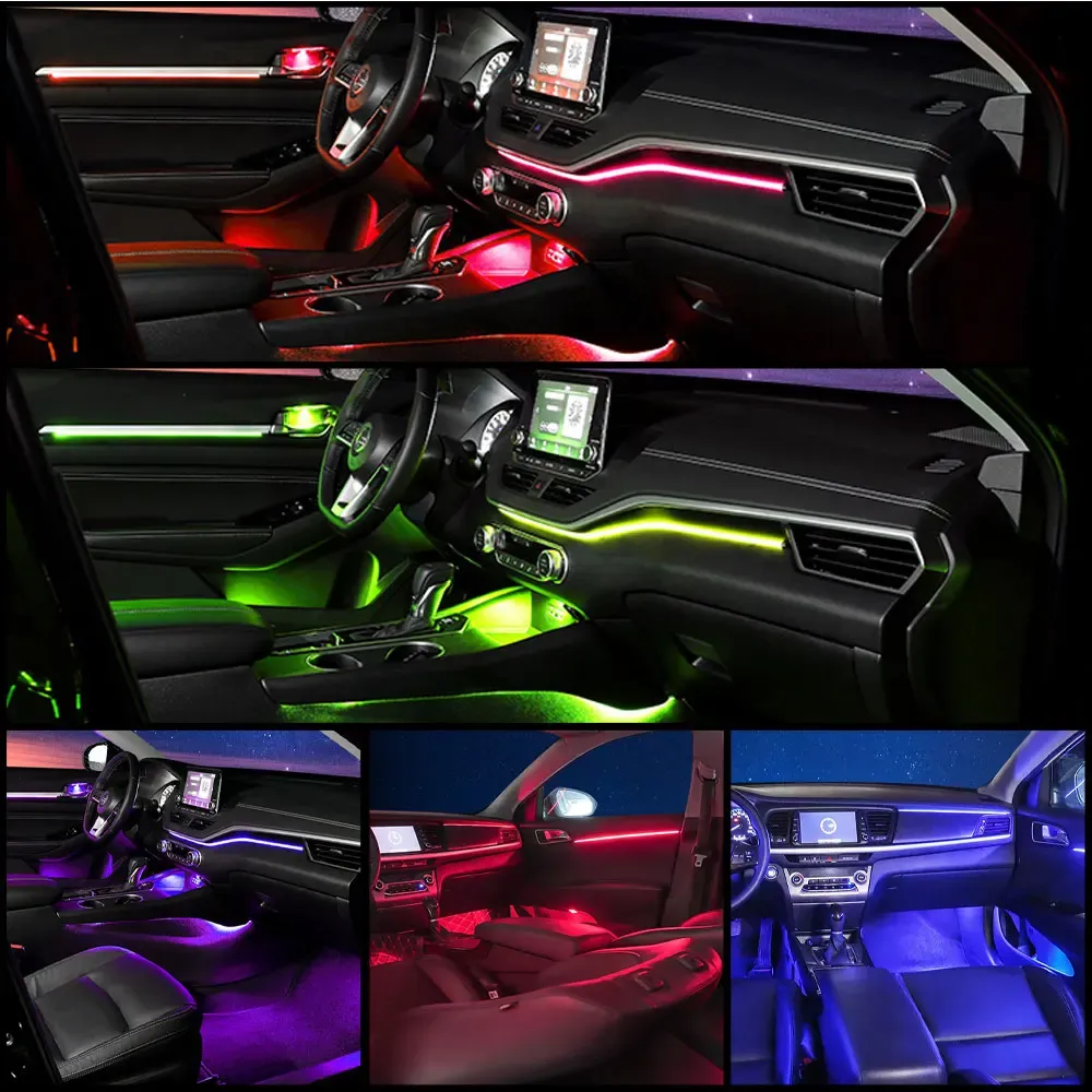 Easy installation car interior ambient light strip tucked into dashboard and door gaps