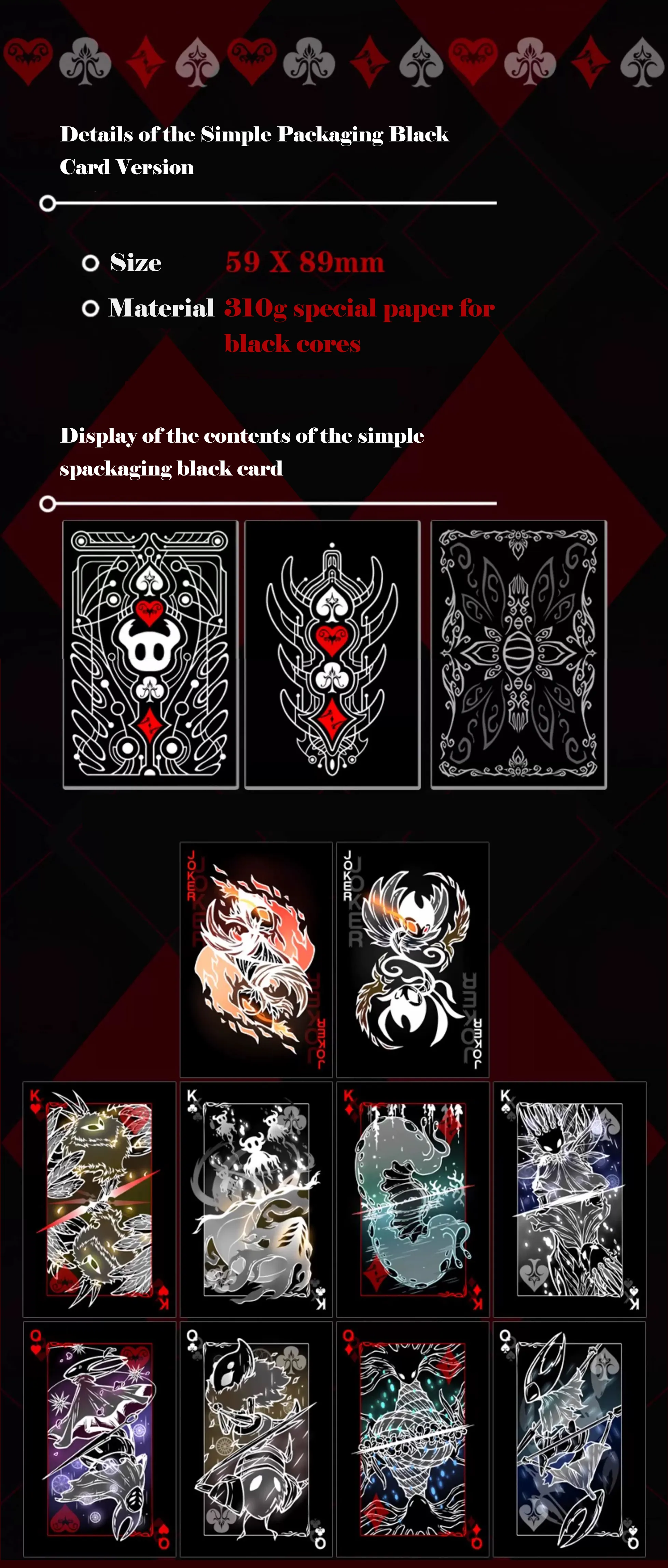 54-card dark fantasy playing card deck standard size 59mm by 89mm product specifications
