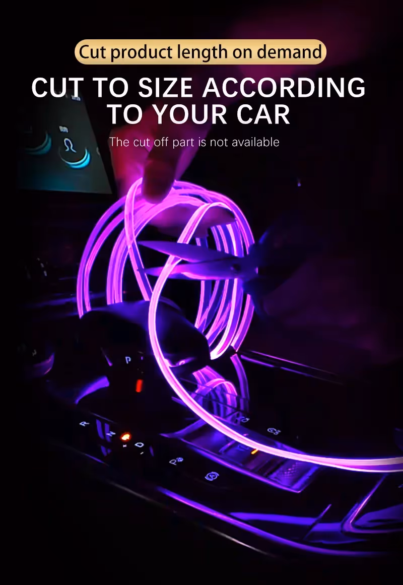 Cuttable flexible fiber optic light guide for car interior ambient lighting