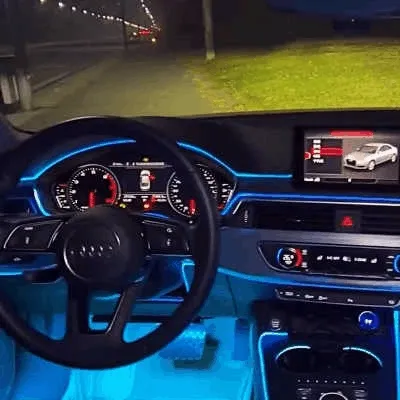 RGB car interior ambient light strip app remote music sync neon cabin lighting GIF