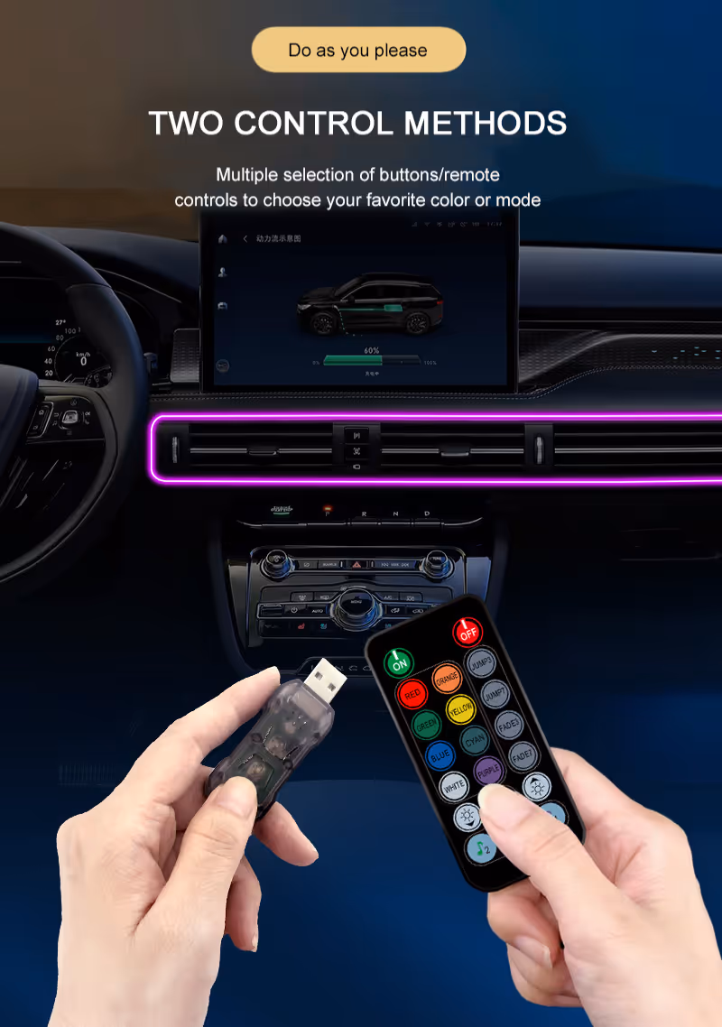 RGB ambient car light remote control color settings and mode options