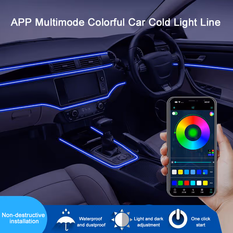 RGB car ambient light strip with multiple colors brightness and dynamic modes